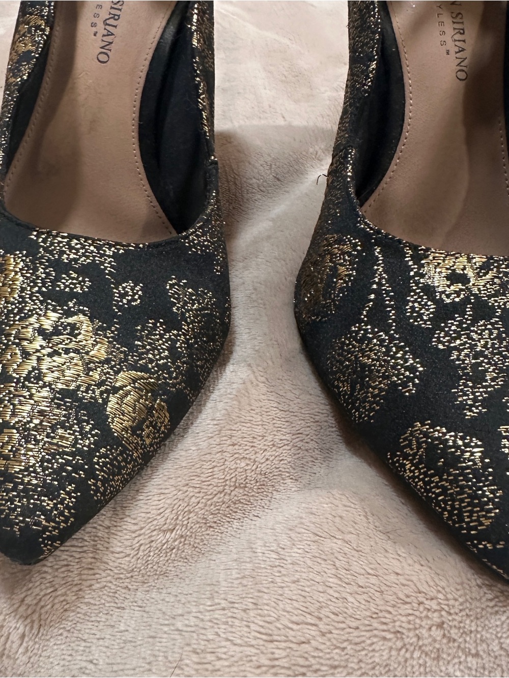 CHRISTIAN SIRIANO by Payless Pointy-Toe Jacquard Stilettos with Ankle Strap - Picture 3 of 9
